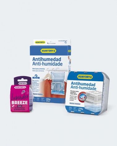 Pack Humydry Antihumedad Armarios Protege tus prendas de la humedad con este pack de 3 deshumidificadores para absorber la humed
