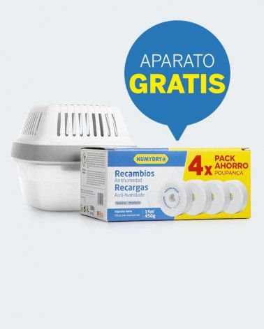 ¡Aparato antihumedad GRATIS! Premium Plus Gris + Recambios 4x450g universal ¡Aparato Premium Plus 500g gris de REGALO! 
Pack de 
