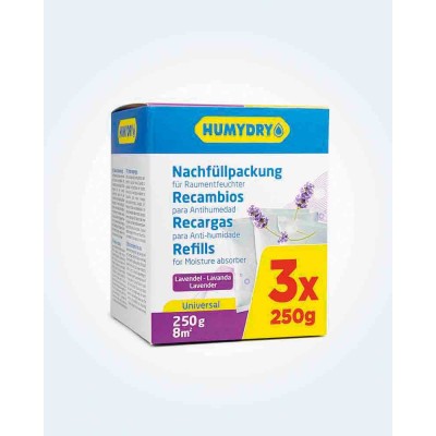 Recambios antihumedad Humydry en bolsitas de 250g aroma Lavanda. Pack 3 unidades