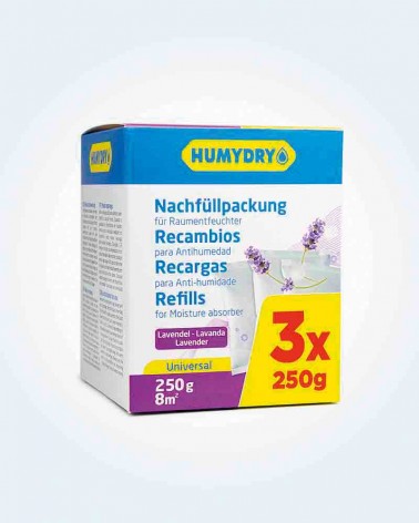 Recambios antihumedad Humydry en bolsitas de 250g aroma Lavanda. Pack 3 unidades