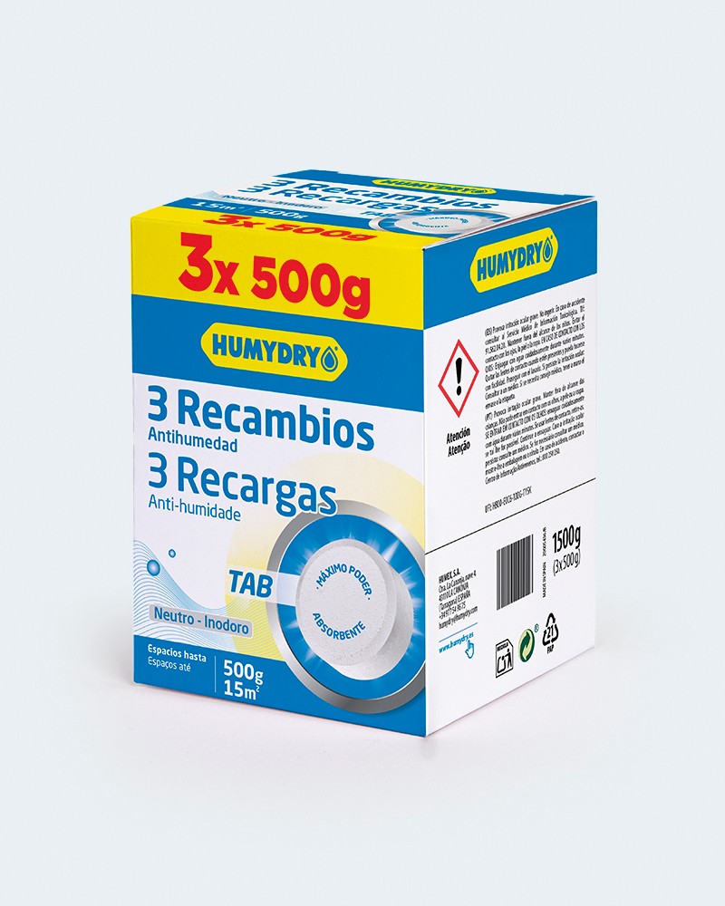 Humydry Recambios antihumedad en tableta 3x500g