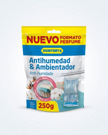 Deshumidificador colgante humydry para absorber la humedad y perfumar con aroma a ropa limpia.