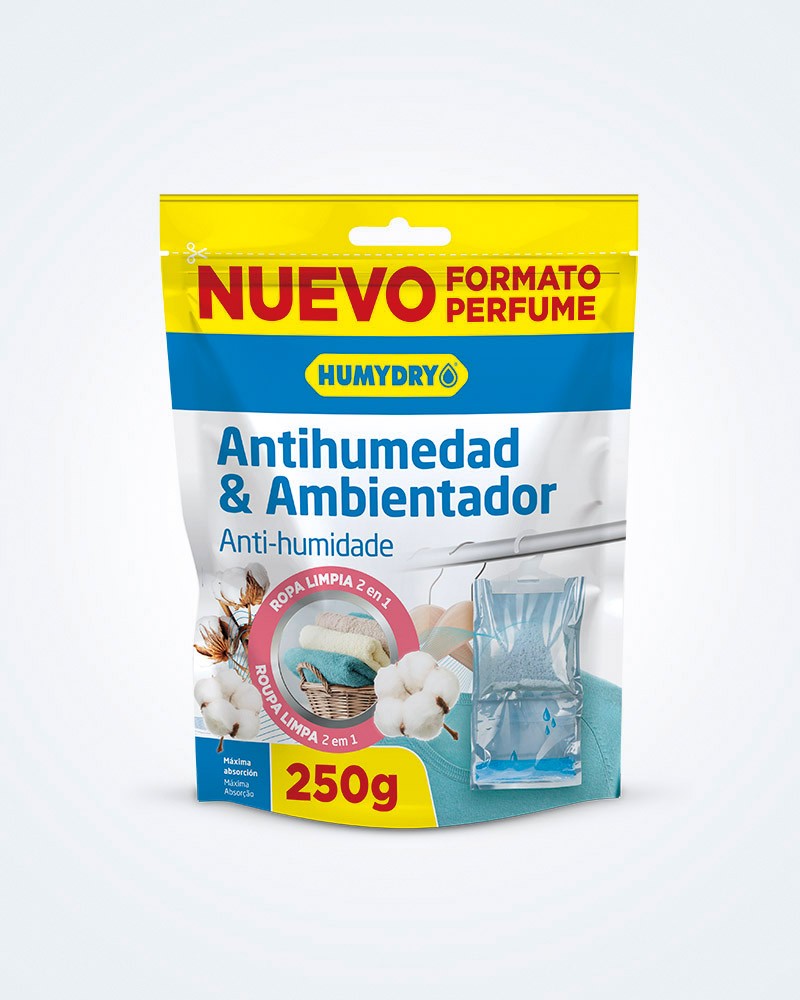 Deshumidificador colgante humydry para absorber la humedad y perfumar con aroma a ropa limpia.