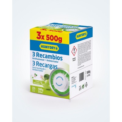 Recambios antihumedad Humydry en tabletas Pack 3x500g aroma manzana