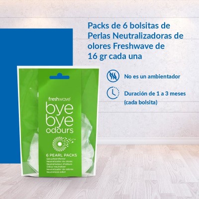 Las perlas Freshwave eliminan de forma continuada y eficaz los olores en zapatos, espacios pequeños y cerrados.