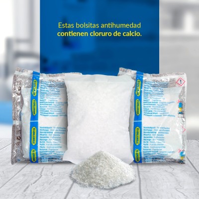 El recambio antihumedad está compuesto por cloruro de calcio, el cual absorbe el exceso de humedad