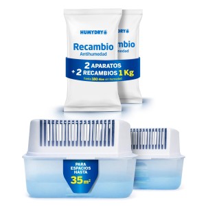 Lote 2 Deshumidificadores Humydry 1 kg + 2 Recambios
