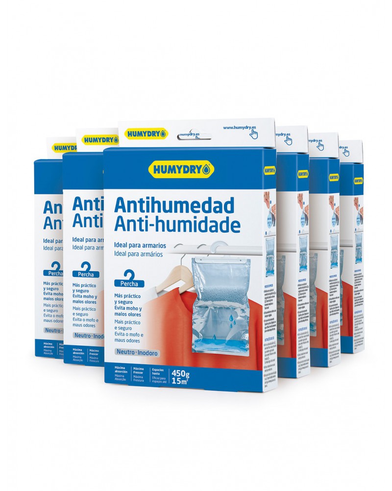 Pack de 6 perchas antihumedad Humydry perfectos para absorber la humedad en armarios