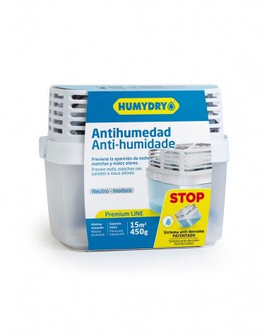 Deshumidificador Humydry Premium 450g Absorbe el exceso de humedad y evita la aparición de moho, manchas y olores. 
HUMYDRY Prem