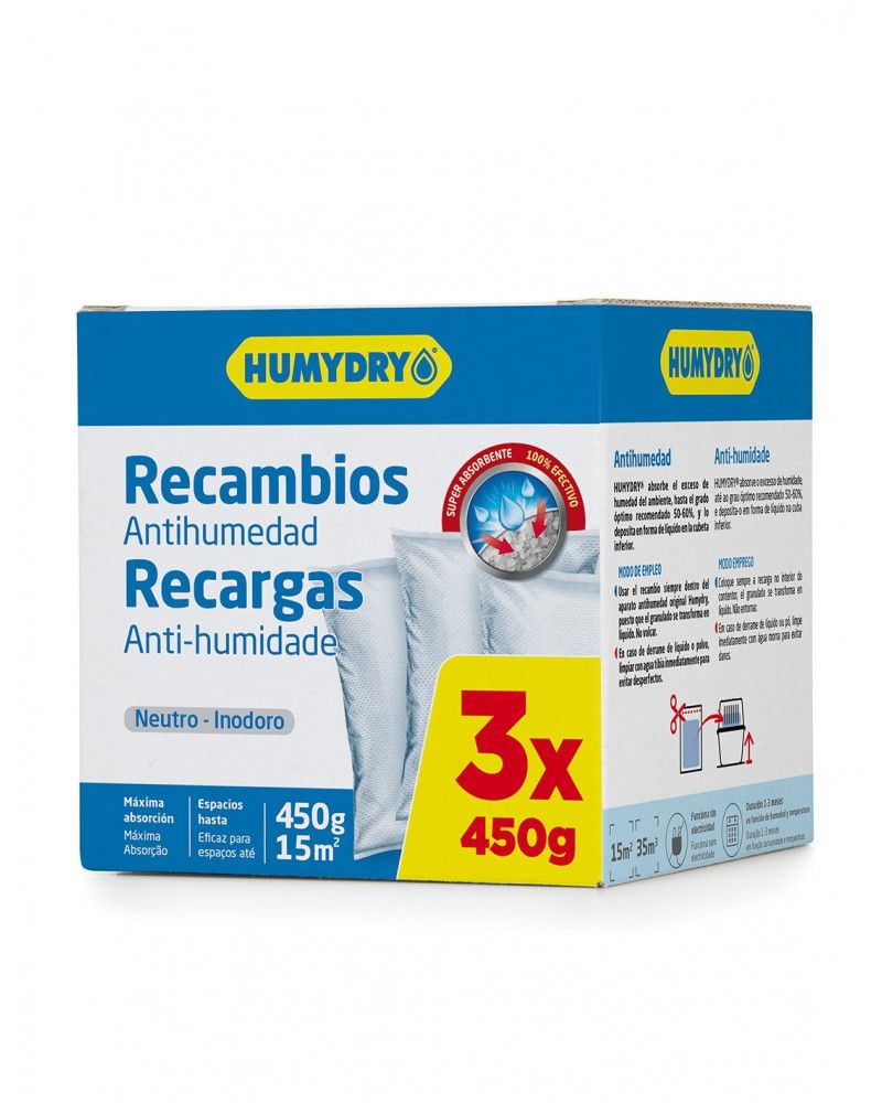 Humydry Recambios Antihumedad 3x450g para deshumidificador
