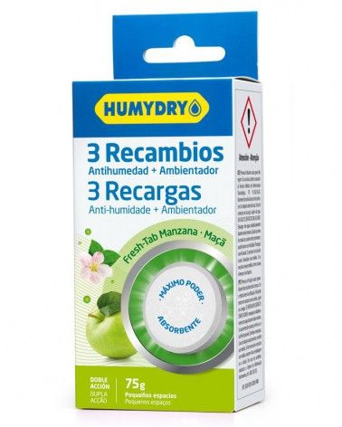 Pack de 3 recambios antihumedad en tableta de 75g aroma manzana