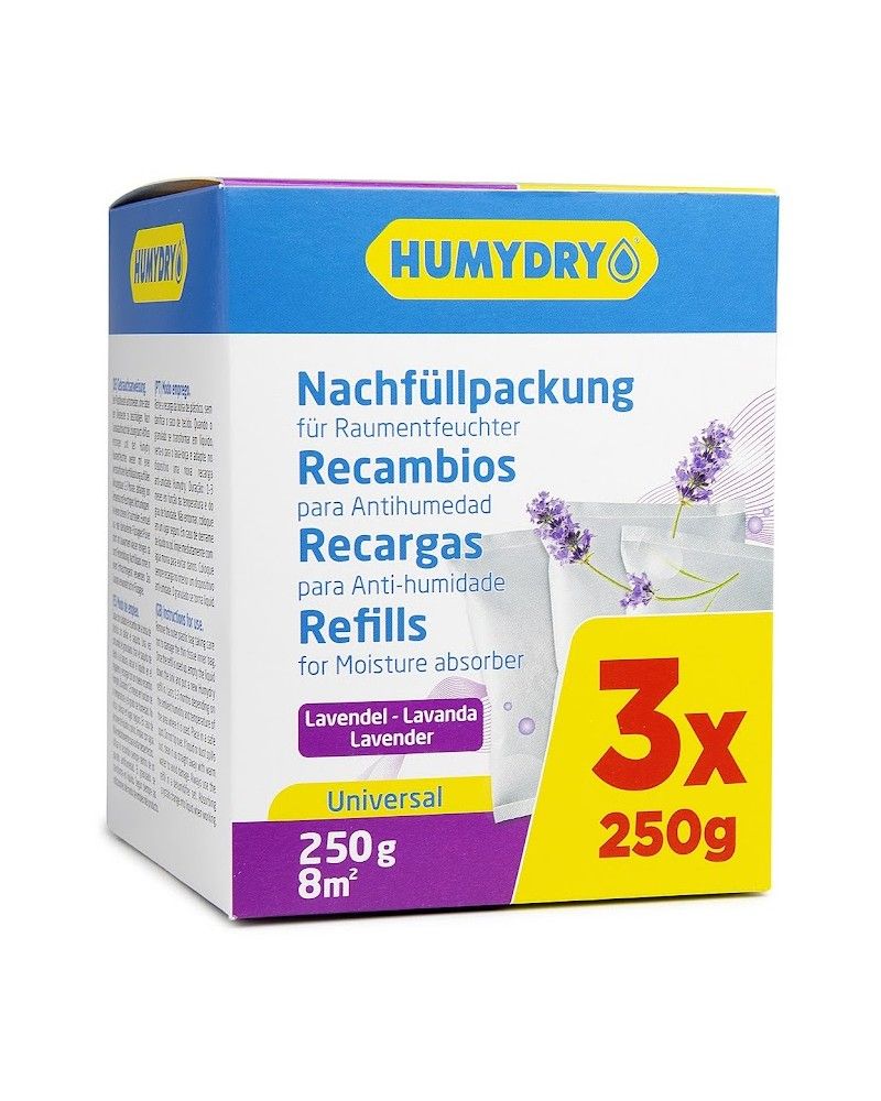 Recambios antihumedad Humydry en bolsitas de 250g aroma Lavanda. Pack 3 unidades